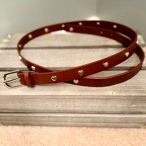 J. Crew Brown Leather Heart Stud Belt Size L/XL Gold Boho Western Chic